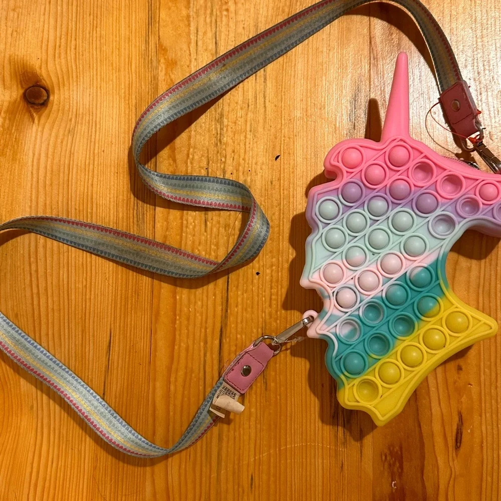 Cat & Jack Unicorn Pop It Crossbody Purse | Rainbow Silicone Kids Bag - Picture 5 of 5